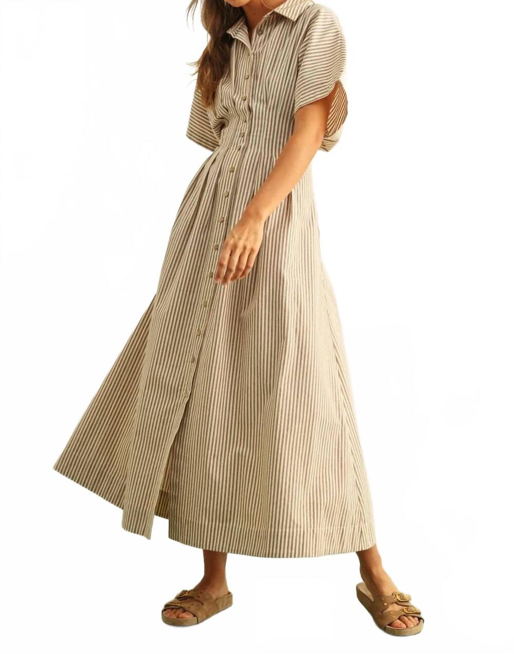 NEW MIOU MUSE lilly striped button-front maxi dress in brown